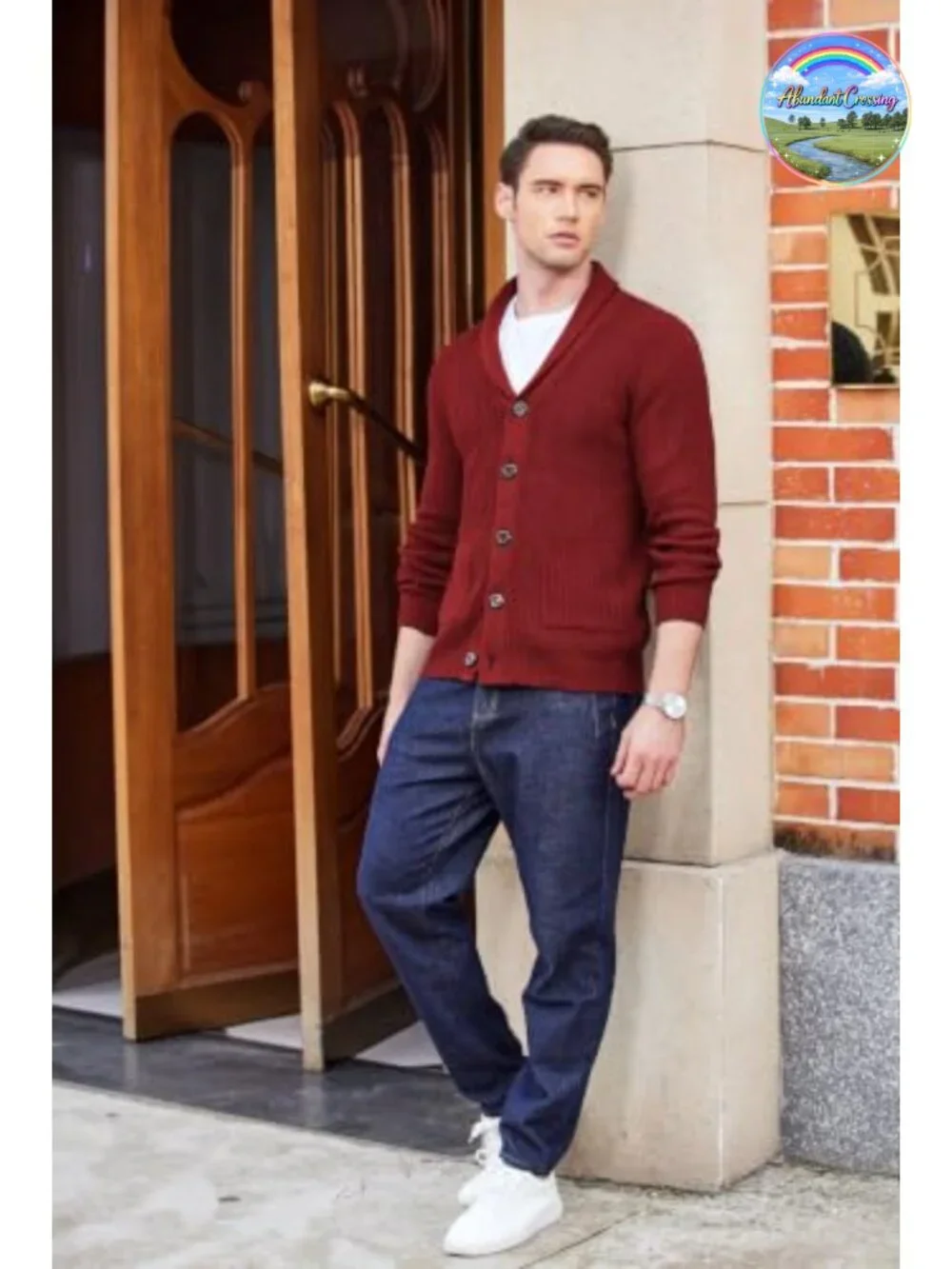 Mens Shawl Collar Cardigan Sweater Button Up Cable Knit with Pockets